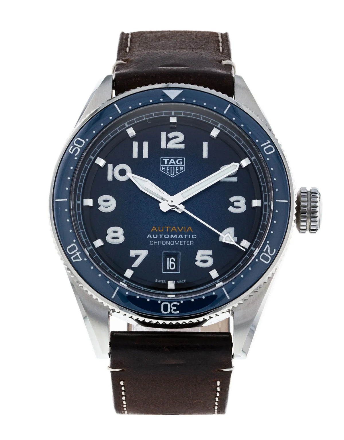 Tag Heuer Autavia Calibre 5 Automatic Blue Dial Brown Leather Strap Watch for Men - WBE5116.FC8266