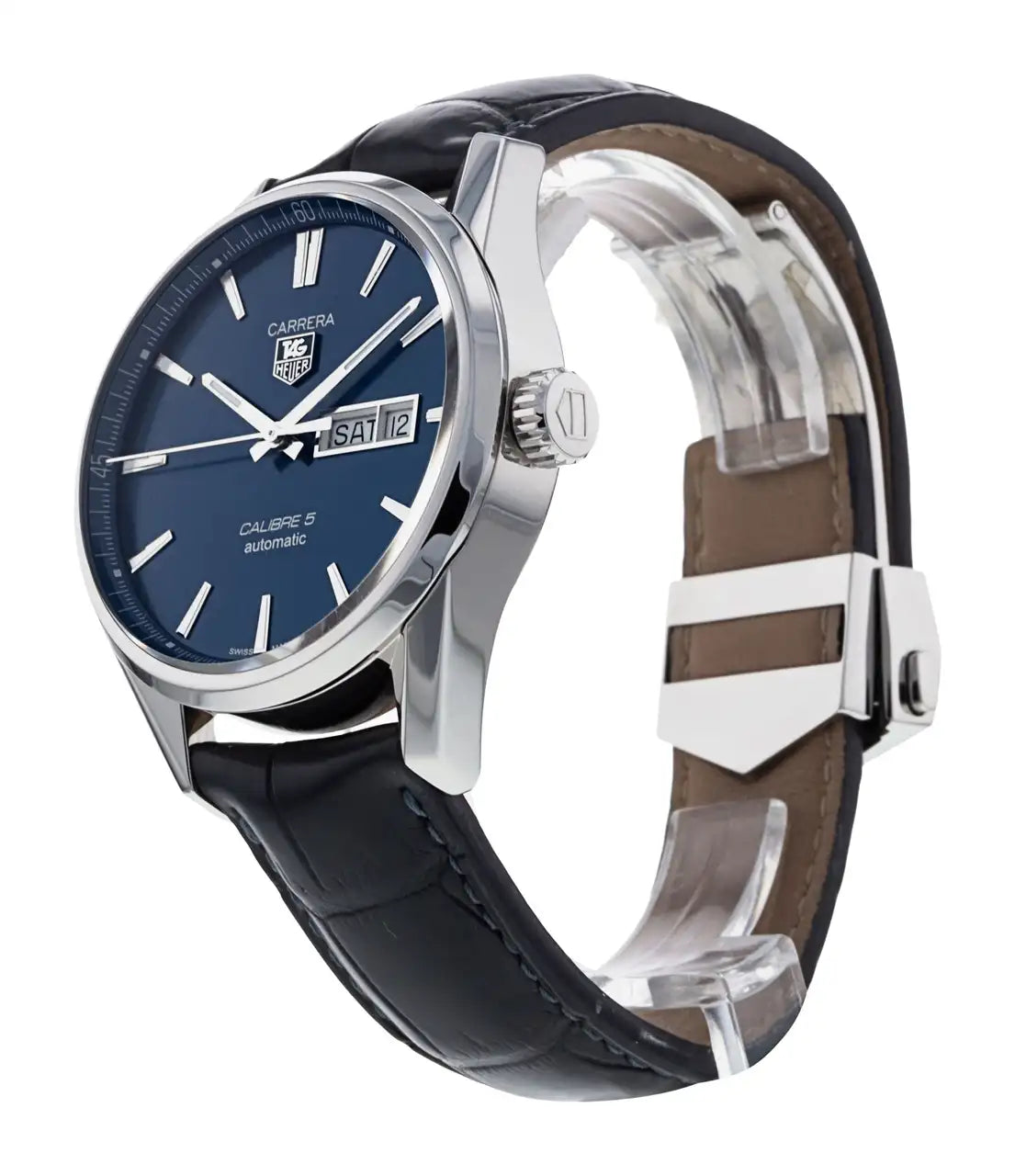 Tag Heuer Carrera Calibre 5 Automatic Blue Dial Blue Leather Strap Watch for Men - WAR201E.FC6292