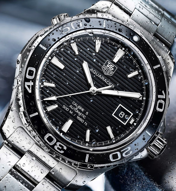 Tag Heuer Aquaracer Caliber 5 Automatic Black Dial Silver Steel Strap Watch for Men - WAK2110.BA0830