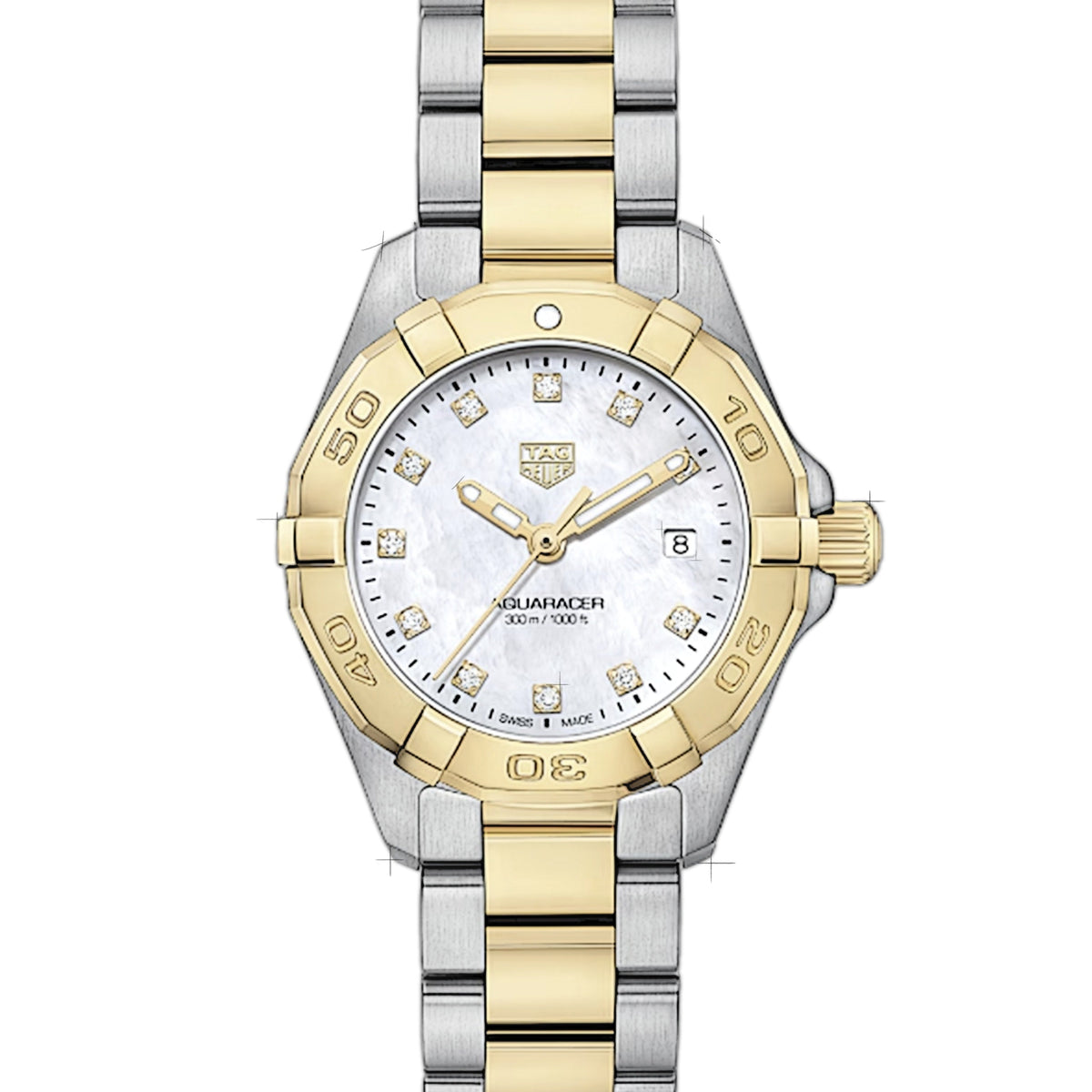Tag Heuer Aquaracer Diamonds Mother of Pearl Dial Two Tone Steel Strap Watch for Men - WBD1422.BB0321