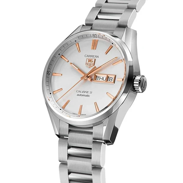 Tag Heuer Carrera Calibre 5 White Dial Silver Steel Strap Watch for Men - WAR201D.BA0723
