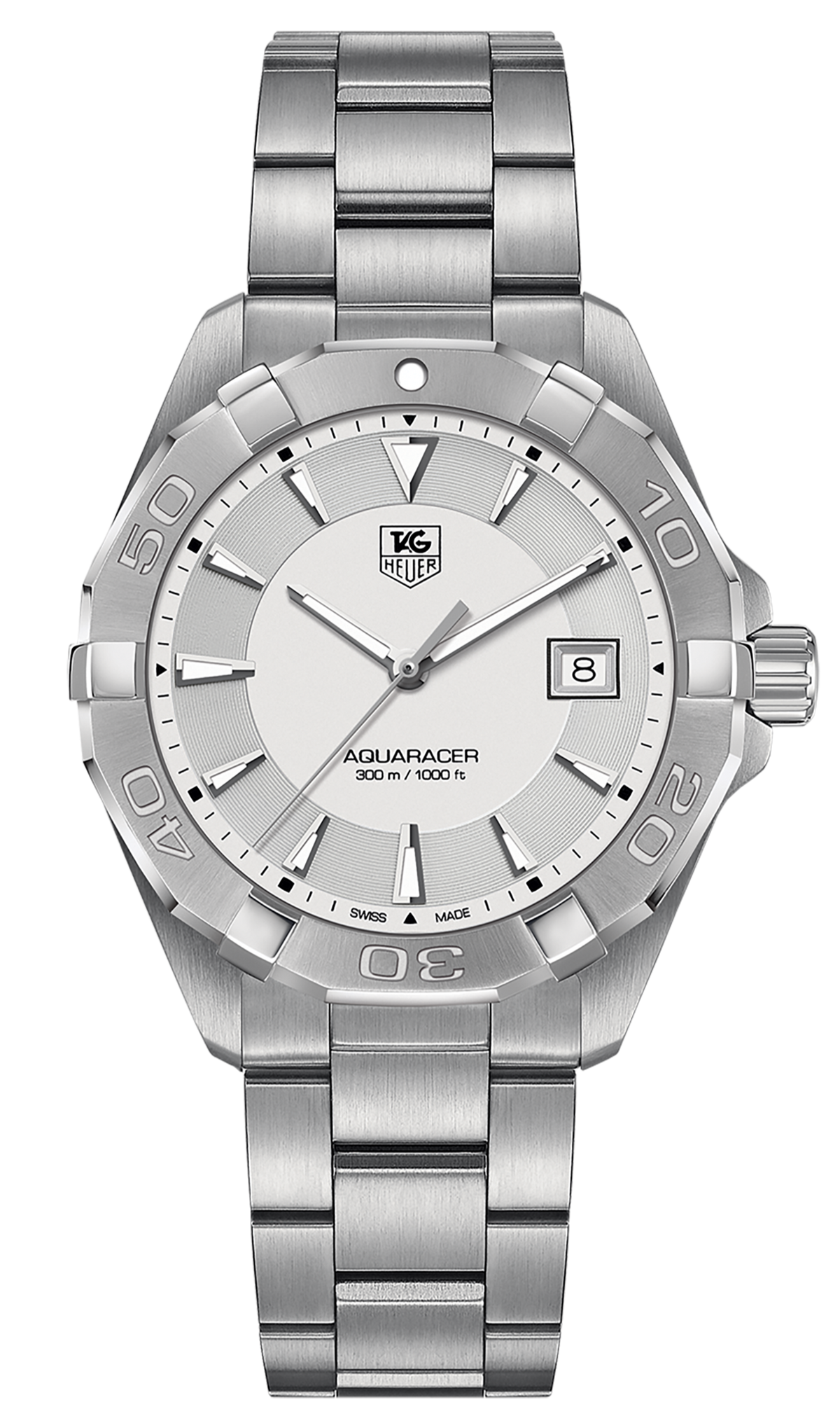 Tag Heuer Aquaracer Quartz White Dial Silver Steel Strap Watch for Men - WAY1111.BA0928