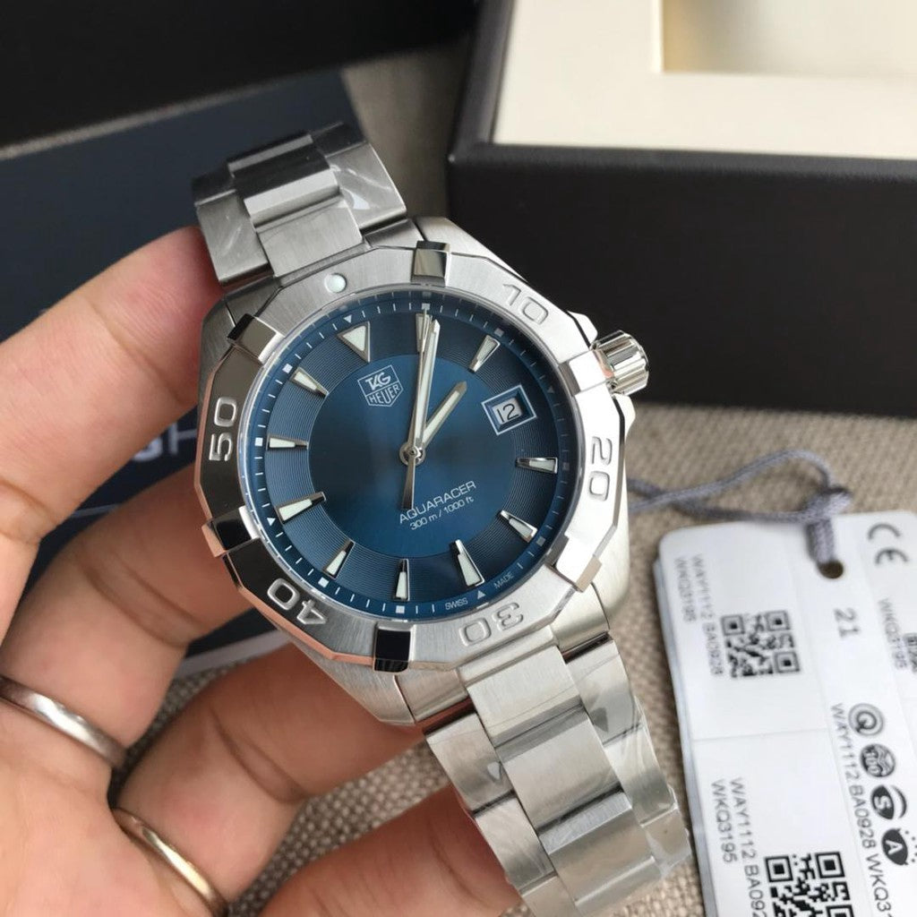 Tag Heuer Aquaracer Quartz Blue Dial Silver Steel Strap Watch for Men - WAY1112.BA0928