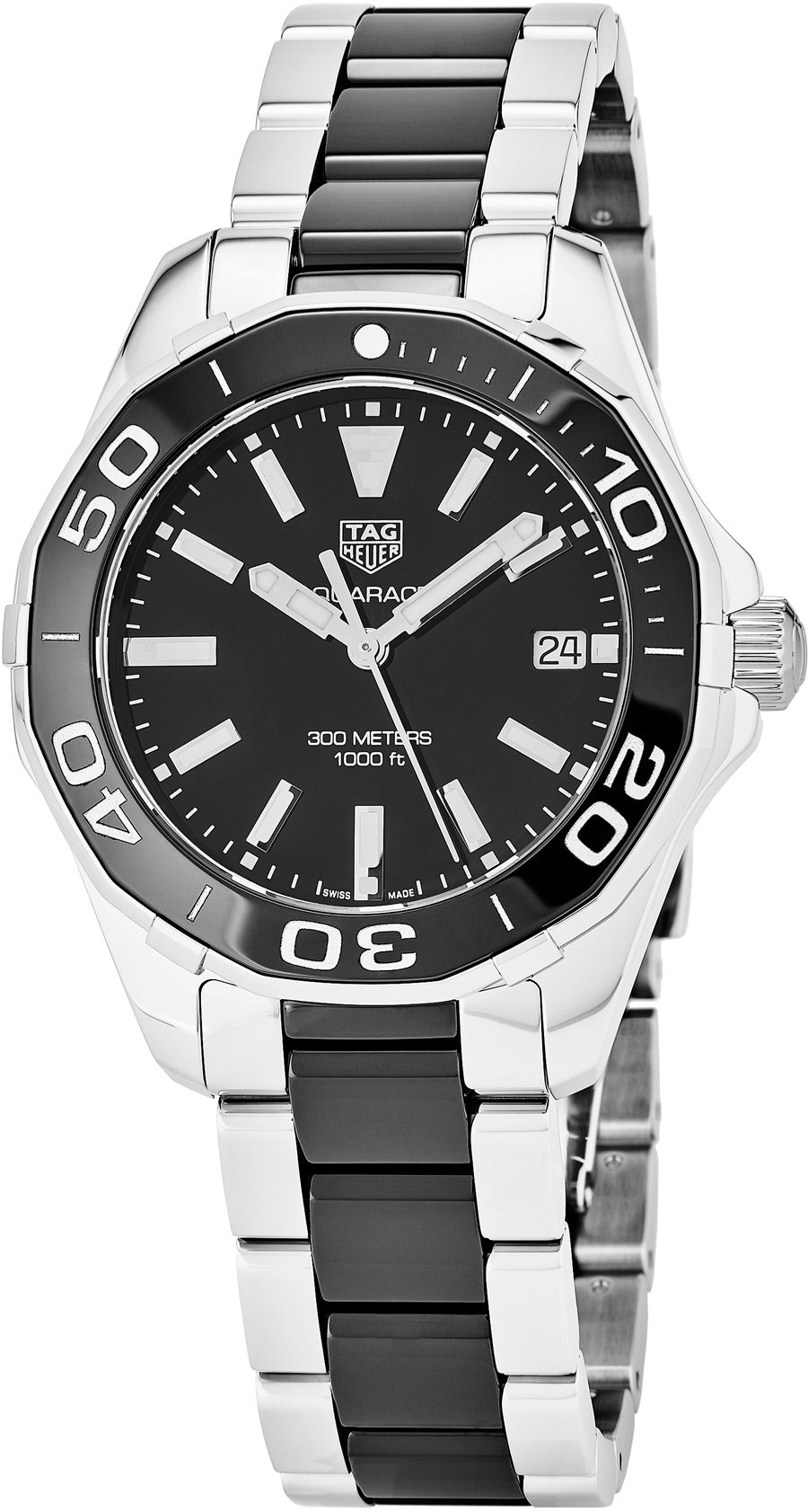 Tag Heuer Aquaracer Quartz Black Dial Two Tone Steel Strap Watch for Men - WAY131A.BA0913