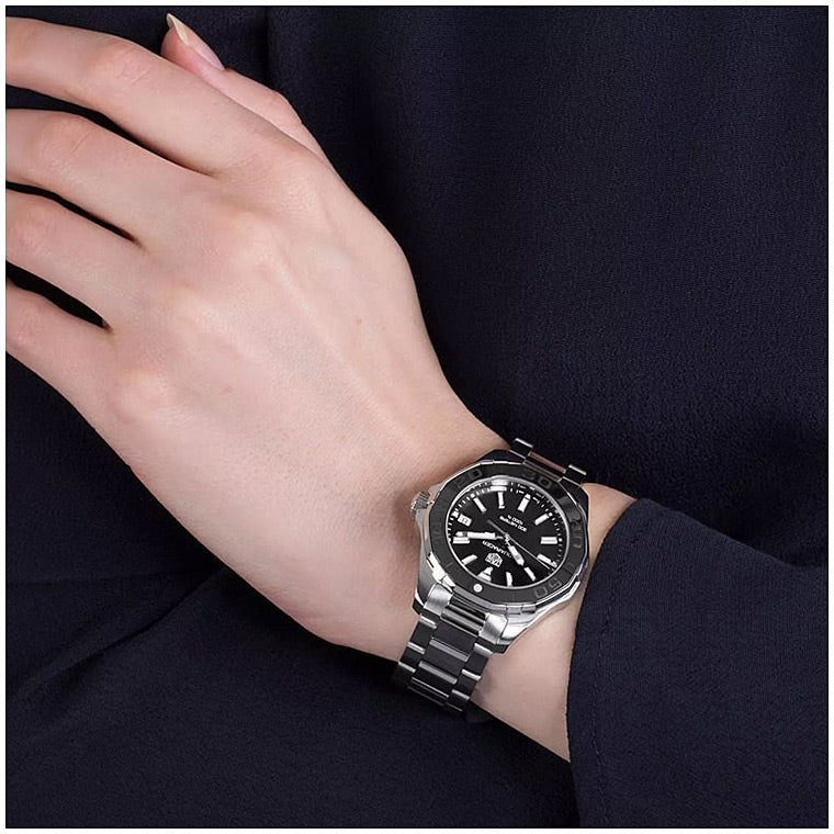 Tag Heuer Aquaracer Quartz Black Dial Silver Steel Strap Watch for Women - WAY131K.BA0748