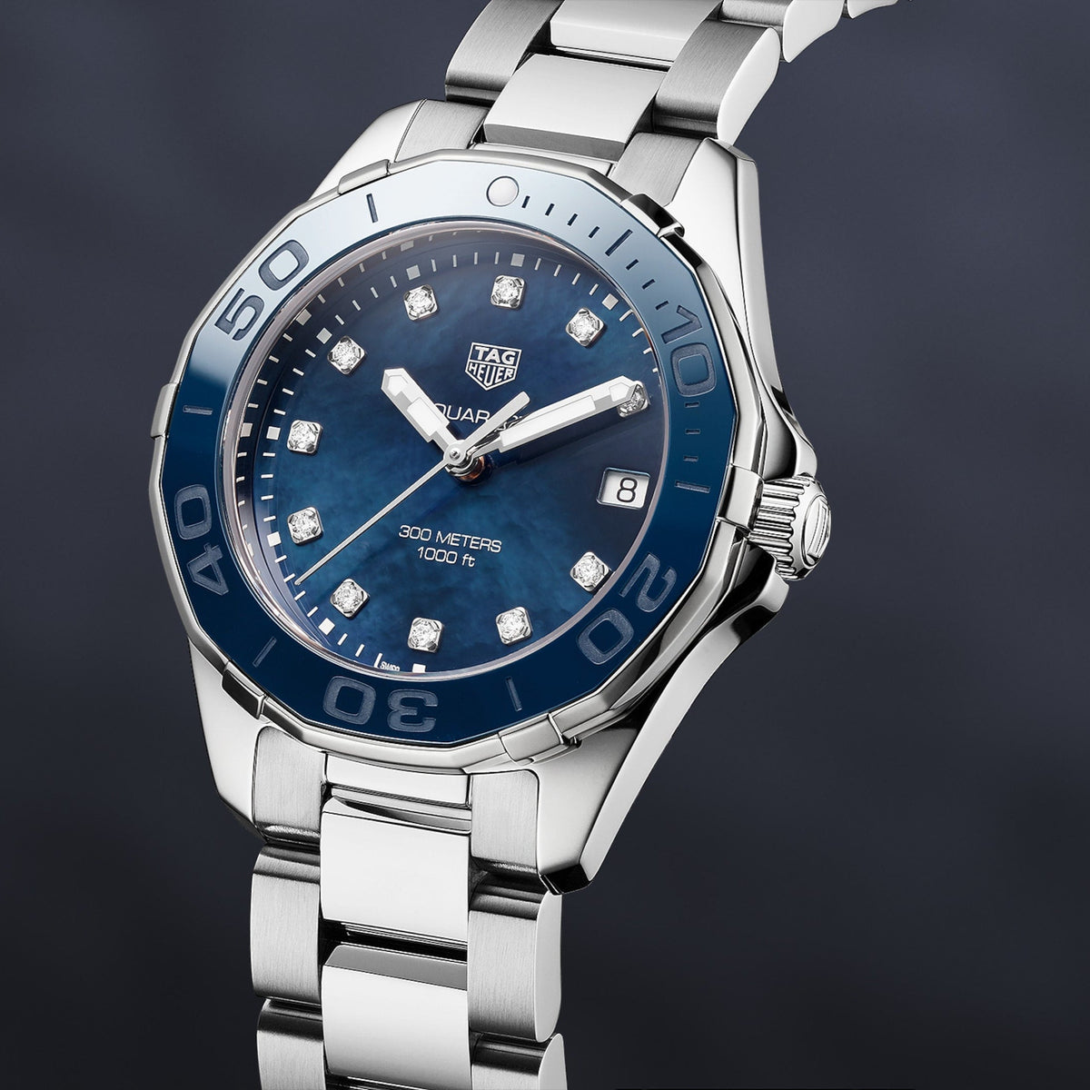 Tag Heuer Aquaracer Diamonds Blue Dial Silver Steel Strap Watch for Women - WAY131L.BA0748