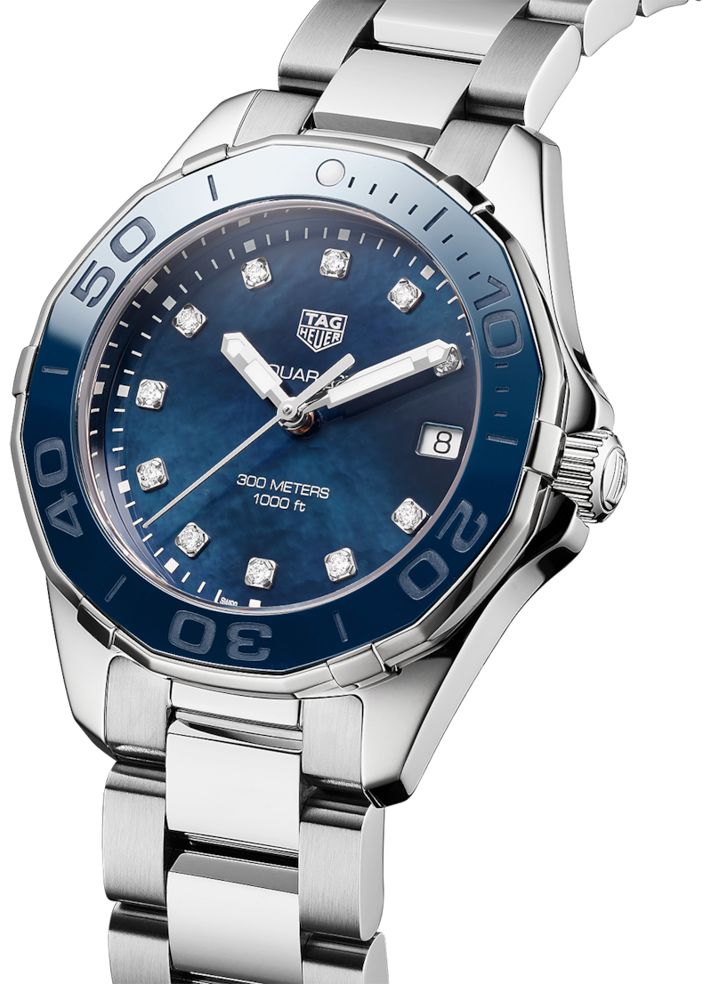 Tag Heuer Aquaracer Diamonds Blue Dial Silver Steel Strap Watch for Women - WAY131L.BA0748