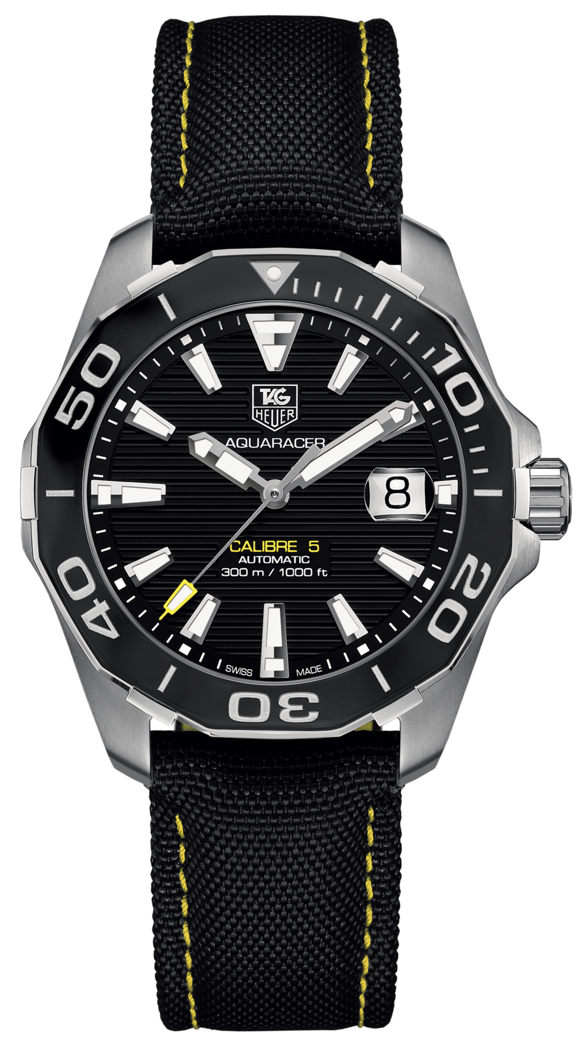 Tag Heuer Aquaracer Calibre 5 Automatic Black Dial Black Nylon Strap Watch for Men - WAY211A.FC6362