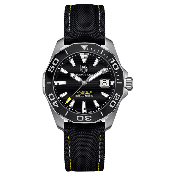 Tag Heuer Aquaracer Calibre 5 Automatic Black Dial Black Nylon Strap Watch for Men - WAY211A.FC6362