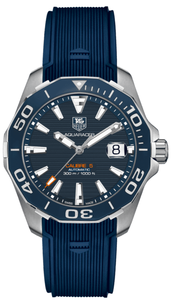 Tag Heuer Aquaracer Calibre 5 Blue Dial Blue Silicone Strap Watch for Men -  WAY211C.FT6155
