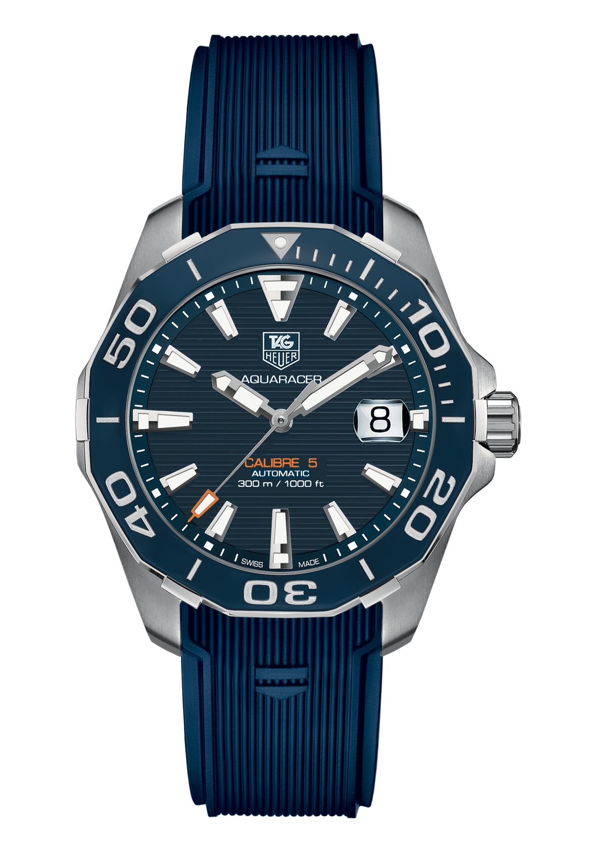Tag Heuer Aquaracer Calibre 5 Blue Dial Blue Silicone Strap Watch for Men -  WAY211C.FT6155