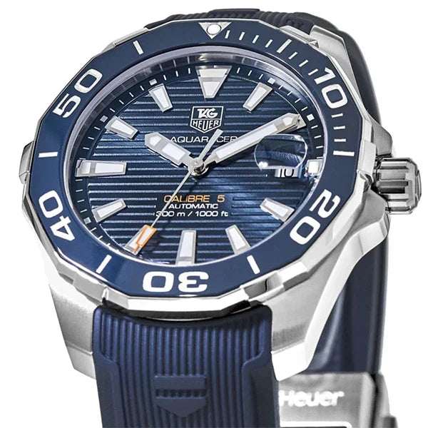 Tag Heuer Aquaracer Calibre 5 Blue Dial Blue Silicone Strap Watch for Men -  WAY211C.FT6155