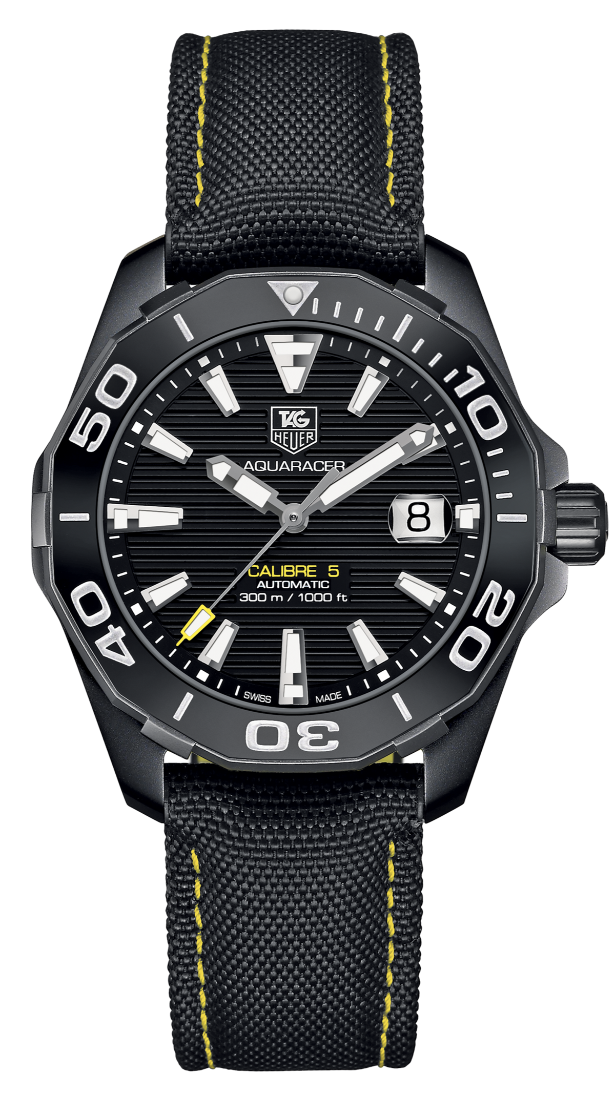 Tag Heuer Aquaracer Calibre 5 Automatic Black Dial Black Nylon Strap Watch for Men - WAY218A.FC6362
