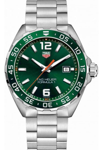 Tag Heuer Formula 1 Limited Edition Green Dial Silver Steel Strap Watch for Men - WAZ1017.BA0842