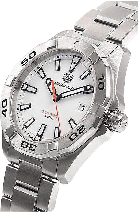 Tag Heuer Aquaracer Quartz White Dial Silver Steel Strap Watch for Men - WBD1111.BA0928