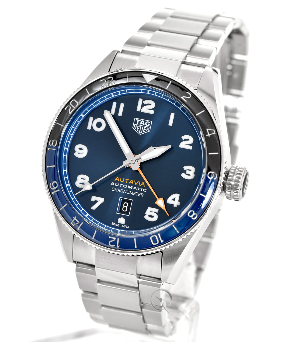 Tag Heuer Autavia Cosc GMT Automatic Blue Dial Silver Steel Strap Watch for Men - WBE511A.BA0650