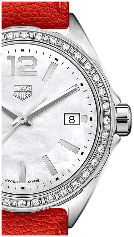 Tag Heuer Formula 1 Quartz Diamonds Mother of Pearl Dial Orange Leather Strap Watch for Women - WBJ131A.FC8250
