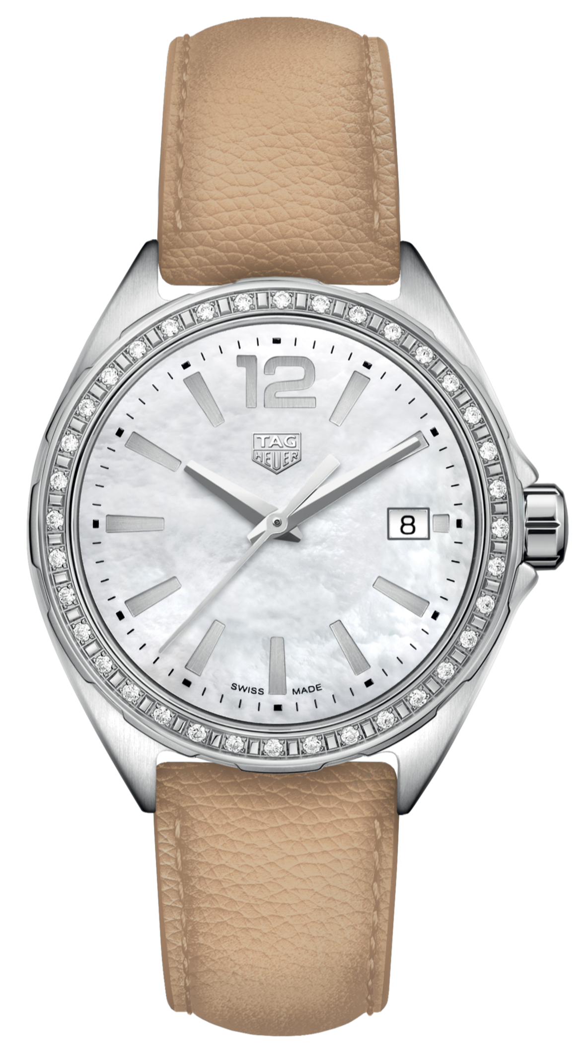 Tag Heuer Formula 1 Quartz Diamonds Mother of Pearl Dial Beige Leather Strap Watch for Women - WBJ131A.FC8254