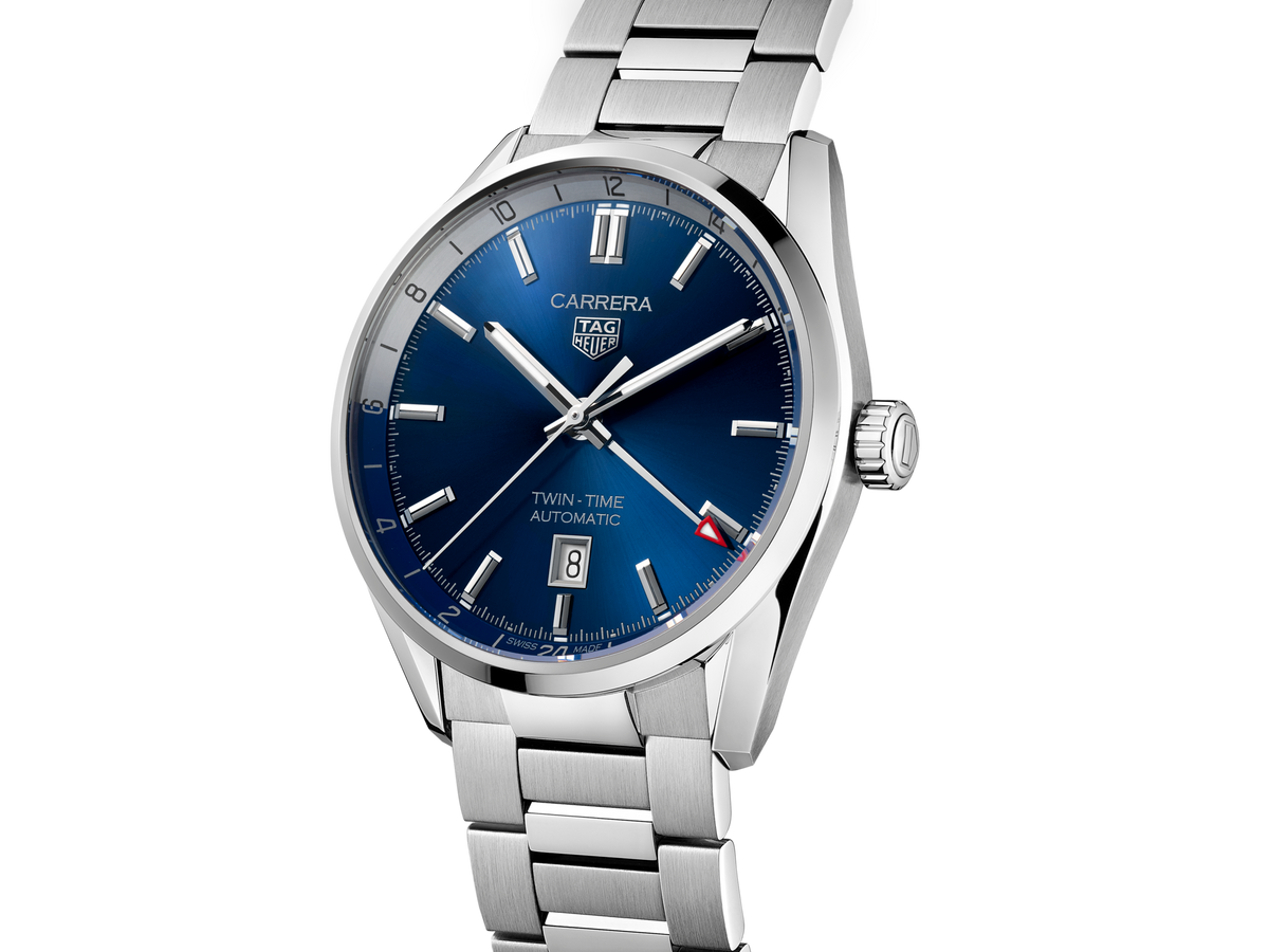 Tag Heuer Carrera Twin Time Blue Dial Silver Steel Strap Watch for Men - WBN201A.BA0640