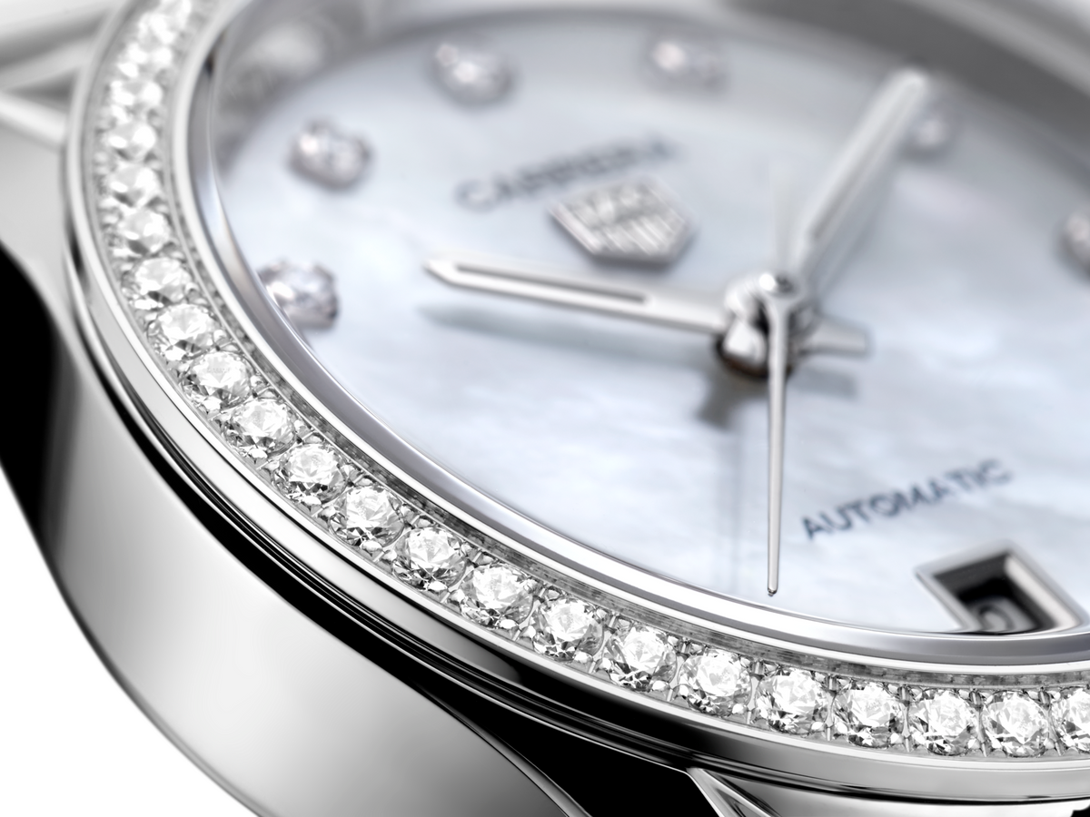 Tag Heuer Carrera Date Diamonds Mother of Pearl Dial Silver Steel Strap Watch for Women - WBN2414.BA0621