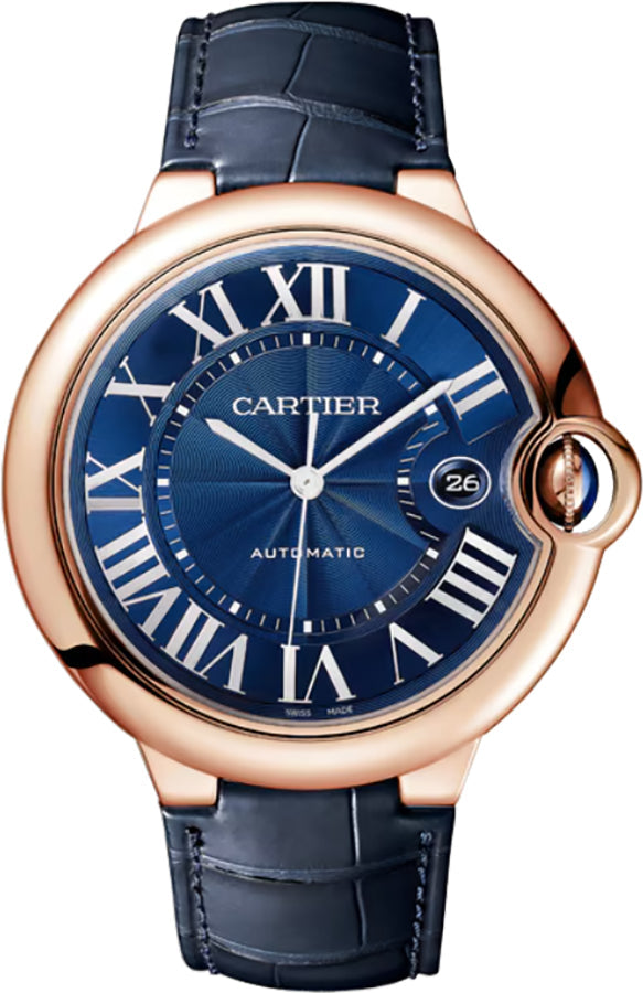 Cartier Ballon Bleu Blue Dial 18k Rose Gold 42mm Men's Watch WGBB0036