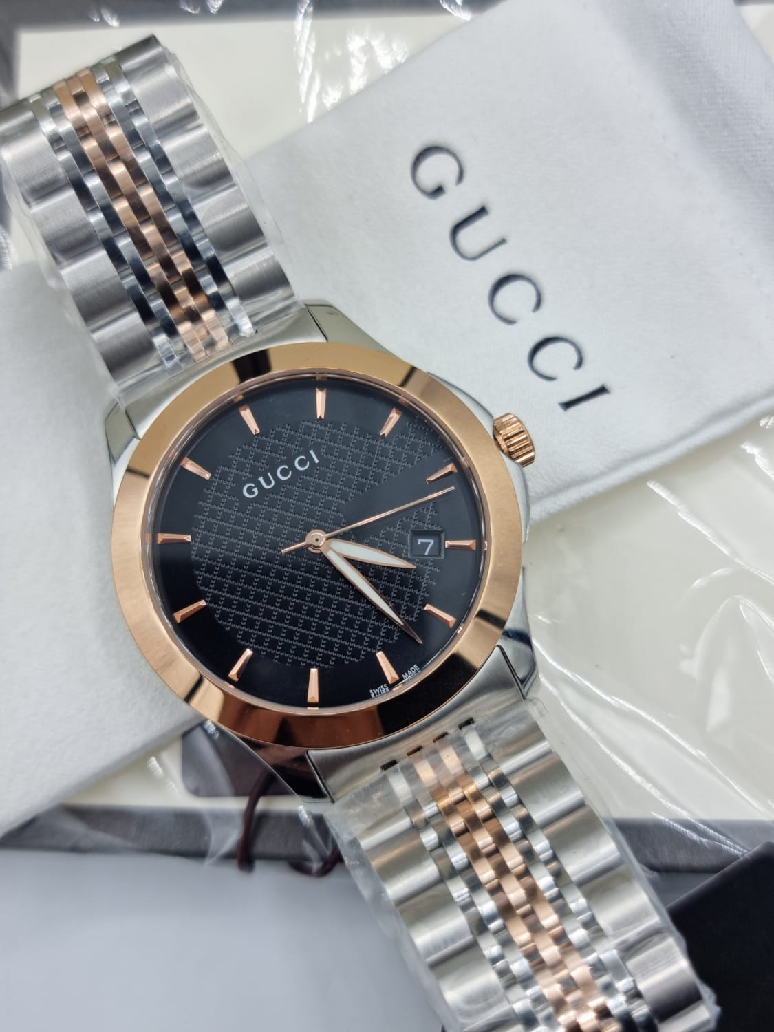 Gucci G Timeless Black Dial Two Tone Steel Strap Watch For Women - YA126512