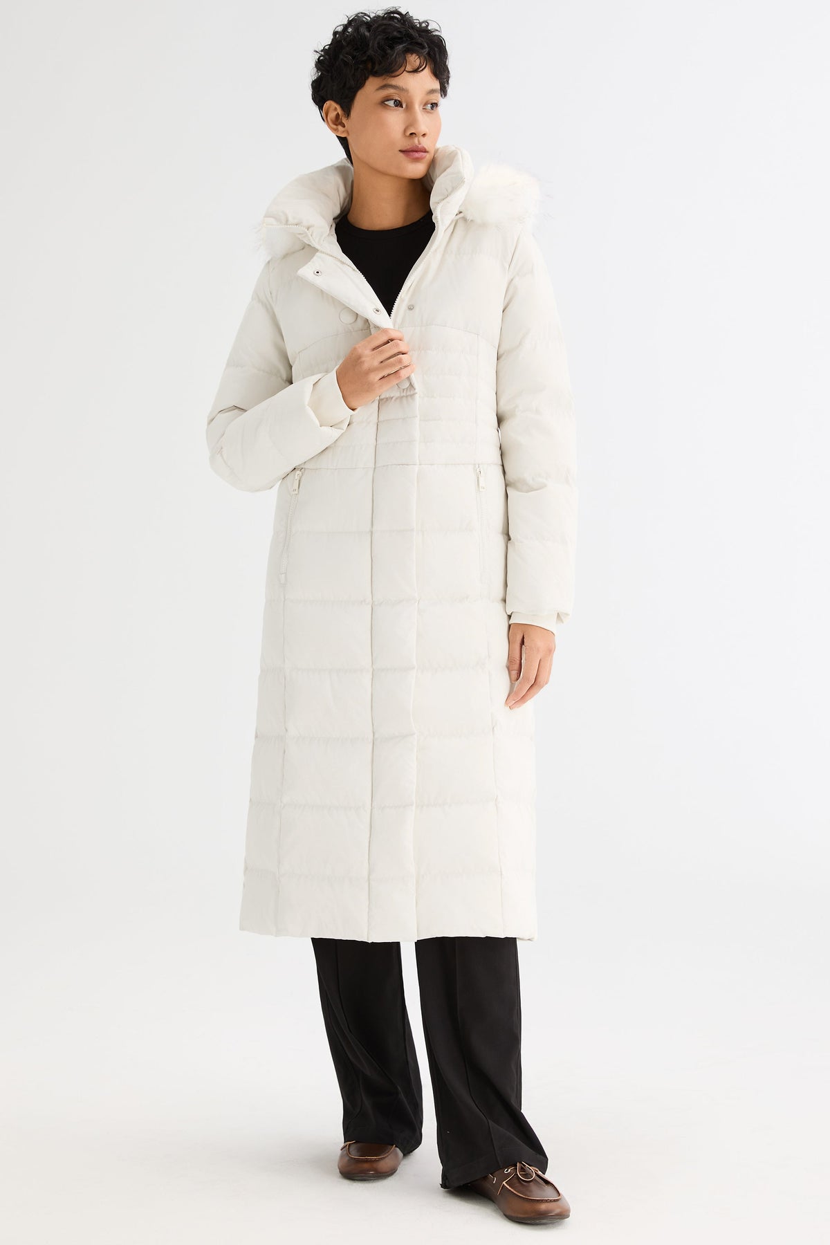 Long Puffer Down Coat with Hood Fur