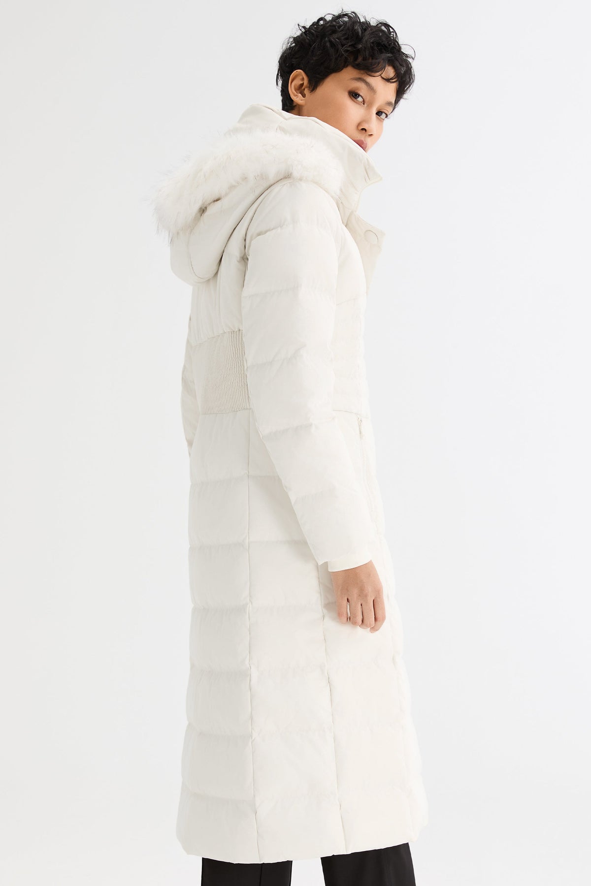 Long Puffer Down Coat with Hood Fur