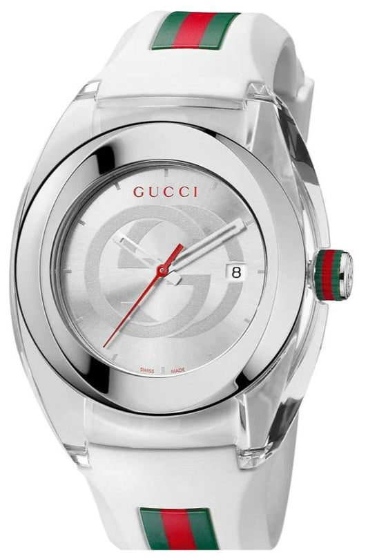 Gucci Sync XXL White Dial White Rubber Strap Watch For Men - YA137102