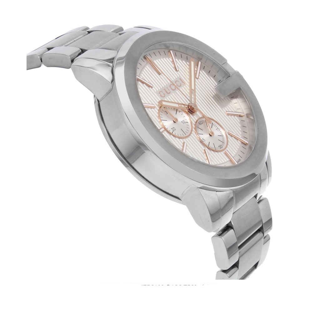 Gucci G Chrono Chronograph Silver Dial Silver Steel Strap Watch For Men - YA101201
