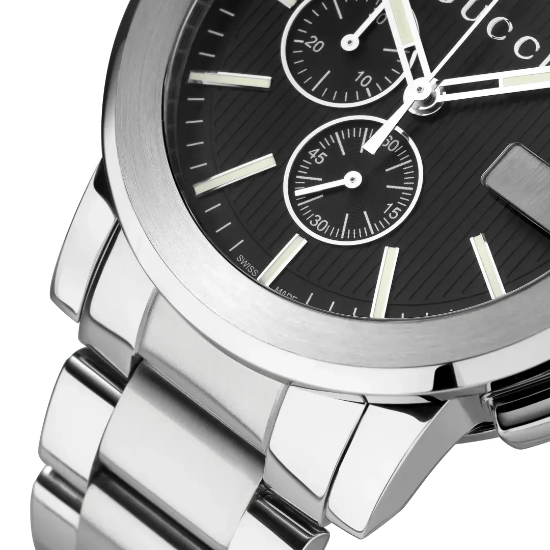 Gucci G Chrono Black Dial Silver Steel Strap Watch For Men - YA101204