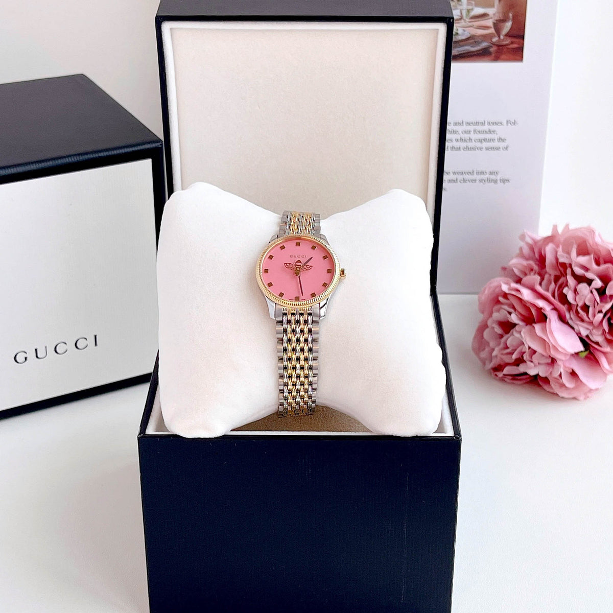 Gucci G Timeless Quartz Pink Dial Two Tone Steel Strap Watch For Women - YA1265030