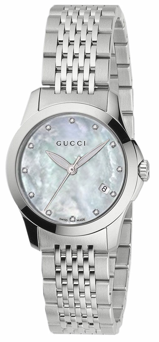 Gucci G Timeless Diamonds Mother of Pearl Dial Silver Steel Strap Watch For Women - YA126504