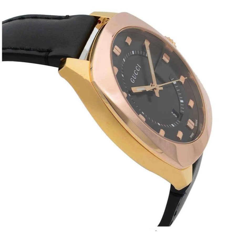 Gucci GG2570 Quartz Black Dial Black Leather Strap Watch For Men - YA142309