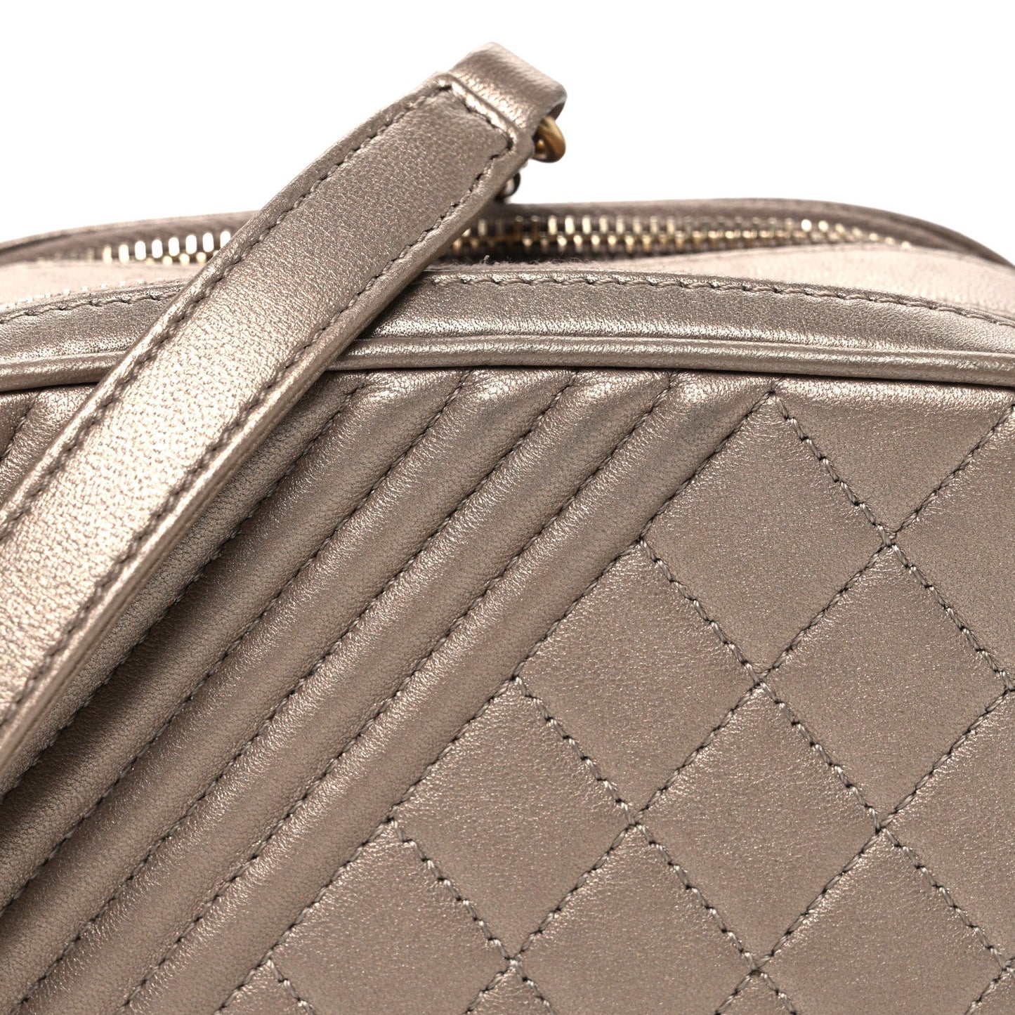 Metallic Lambskin Mini Coco Boy Camera Case Dark Gold