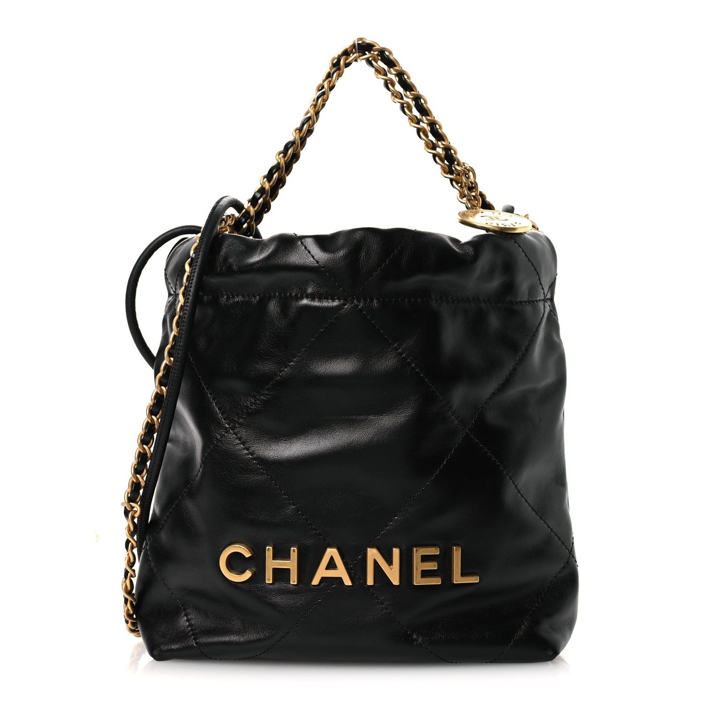 Shiny Calfskin Quilted Mini Chanel 22 Black