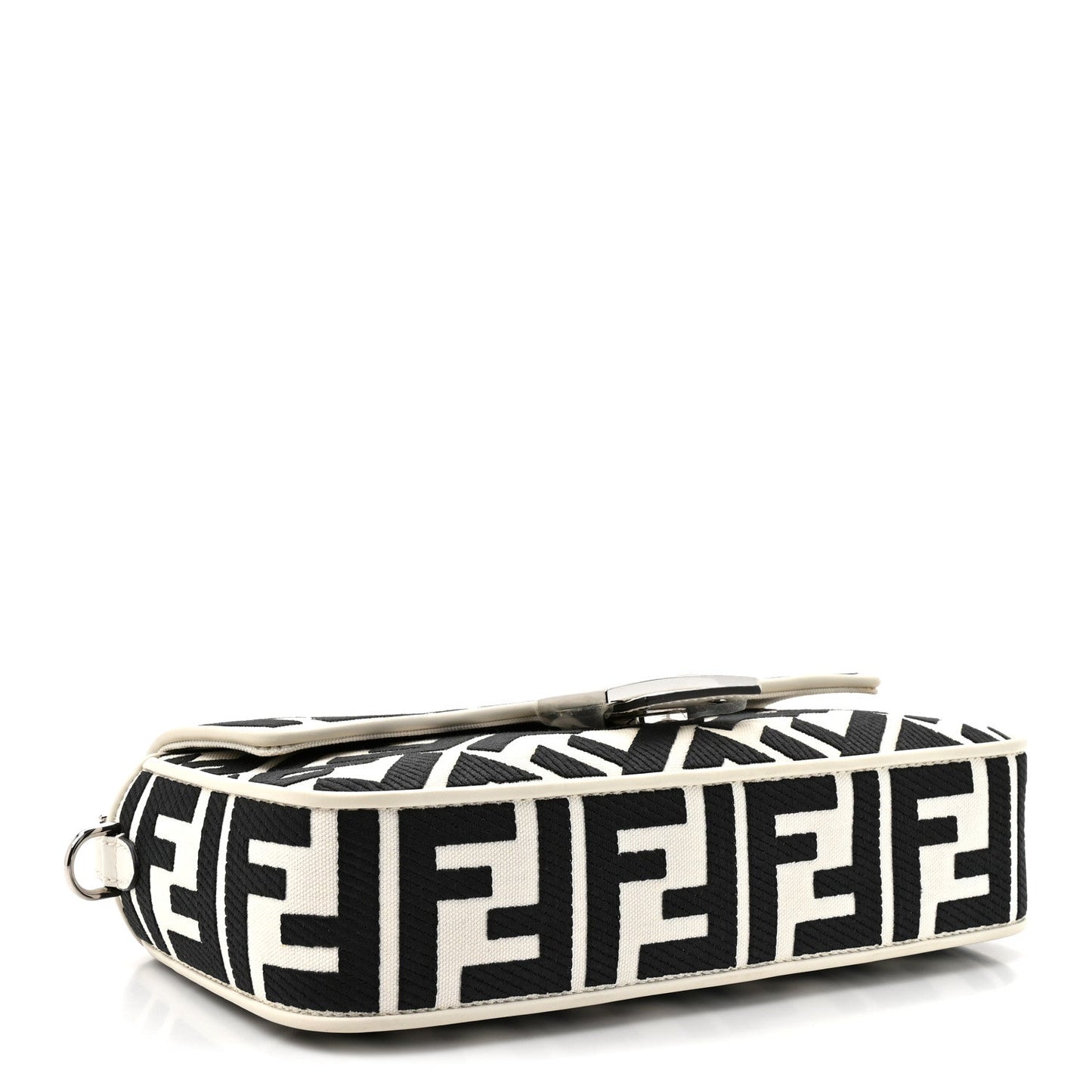 Canvas Vitello King FF Embroidered Baguette White Black