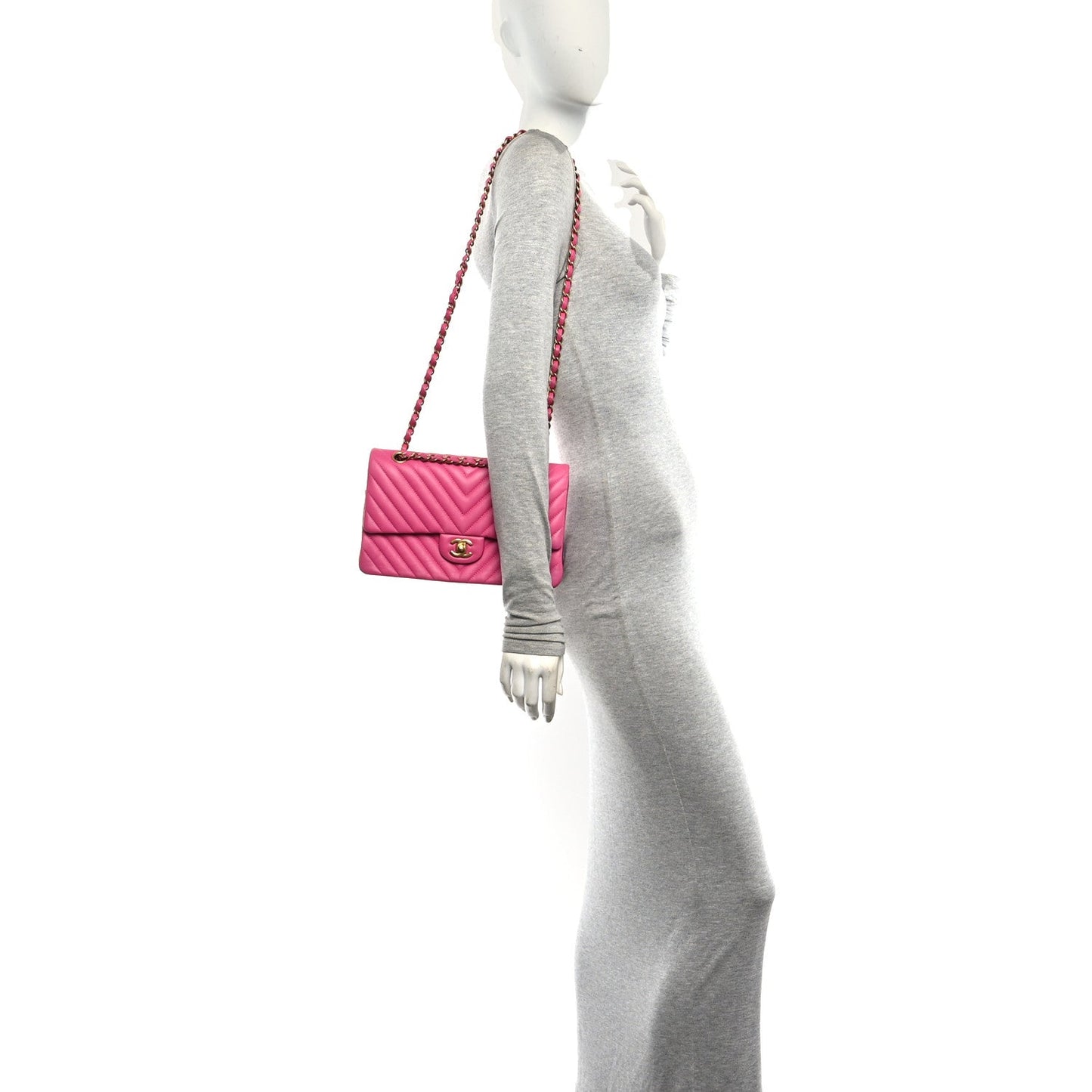 Lambskin Chevron Quilted Medium Double Flap Dark Pink