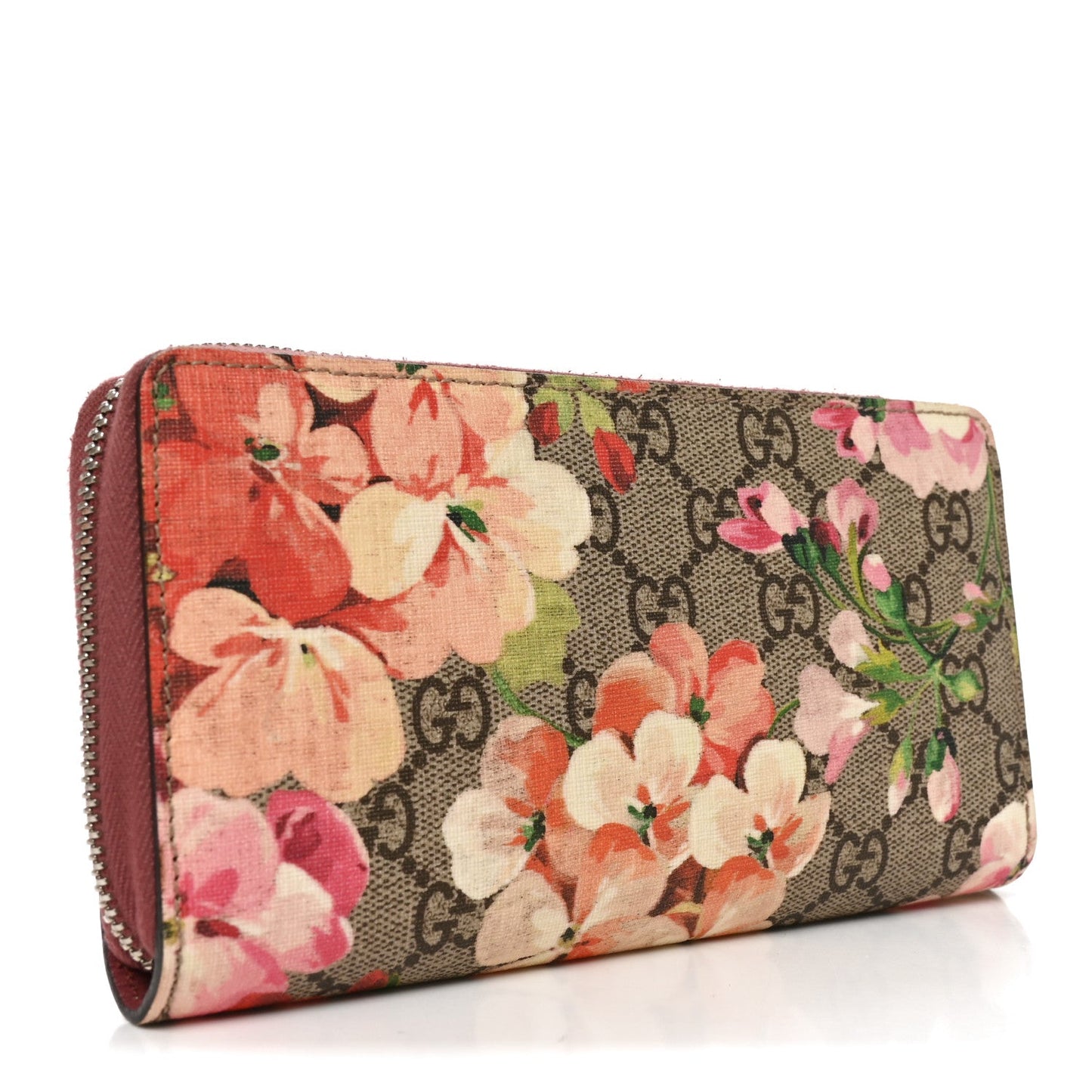 GG Supreme Monogram Blooms Zip Around Wallet Beige Multicolor Dry Rose
