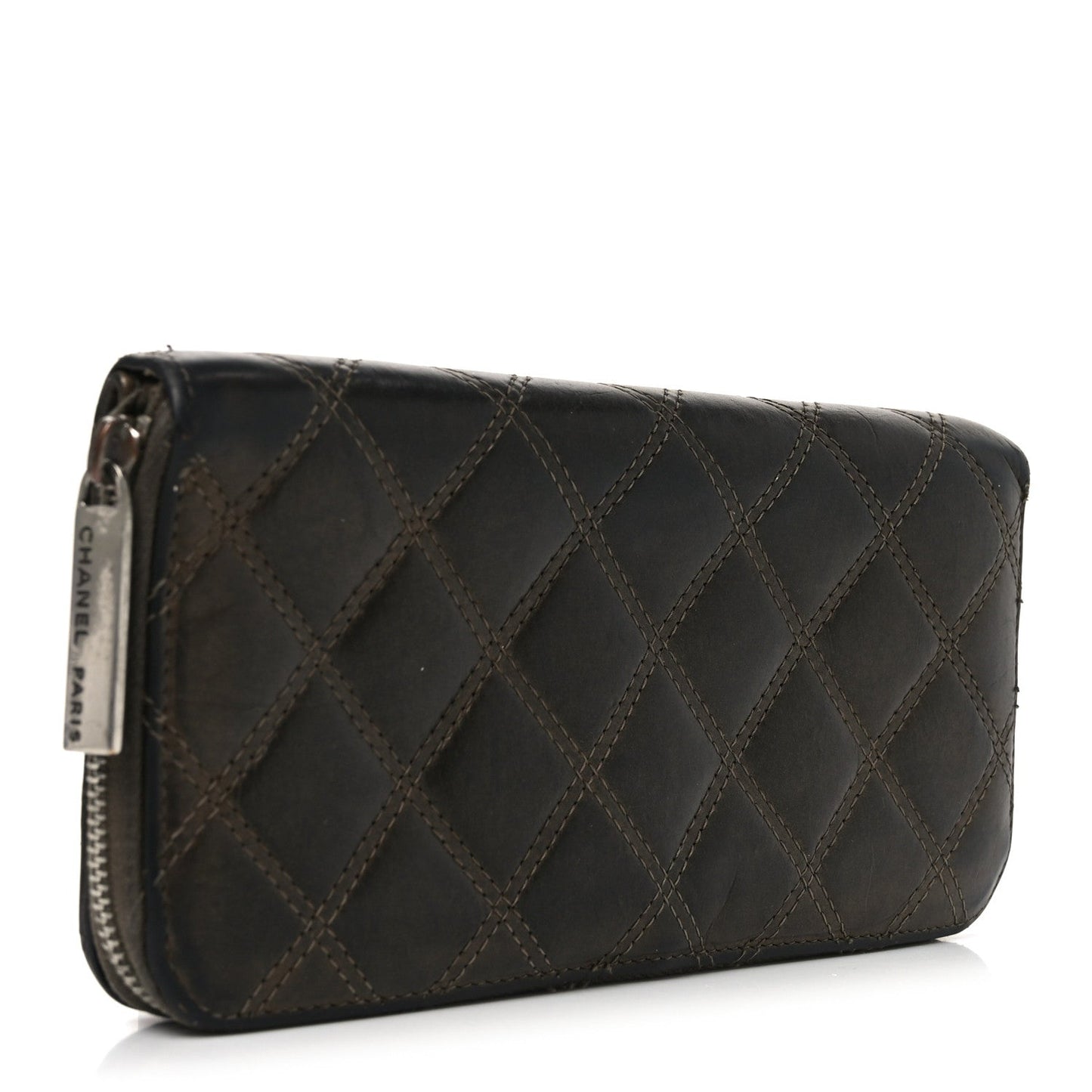 Metallic Aged Calfskin Quilted Paris New York PNY Wallet Dark Gold