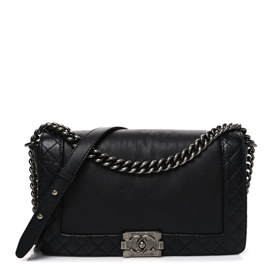 Calfskin New Medium Boy Reverso Flap Black