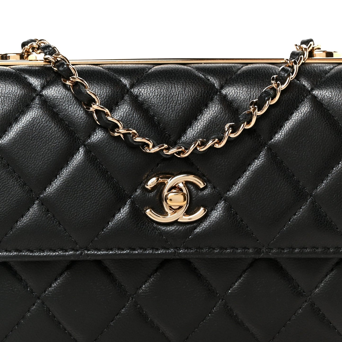 Lambskin Quilted Trendy CC Chain Clutch WOC Black