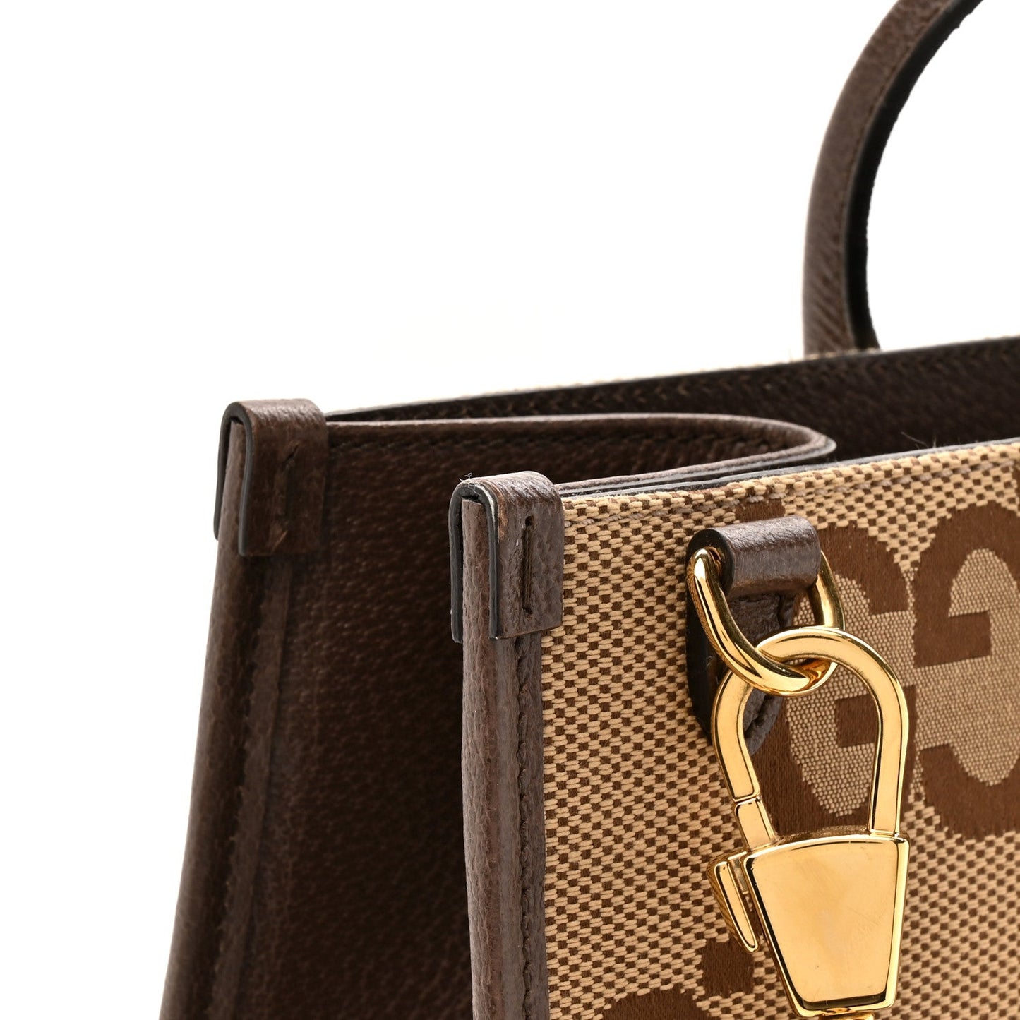 Monogram Jumbo GG Textured Dollar Calfskin Web Tote Bag Camel Ebony New Acero
