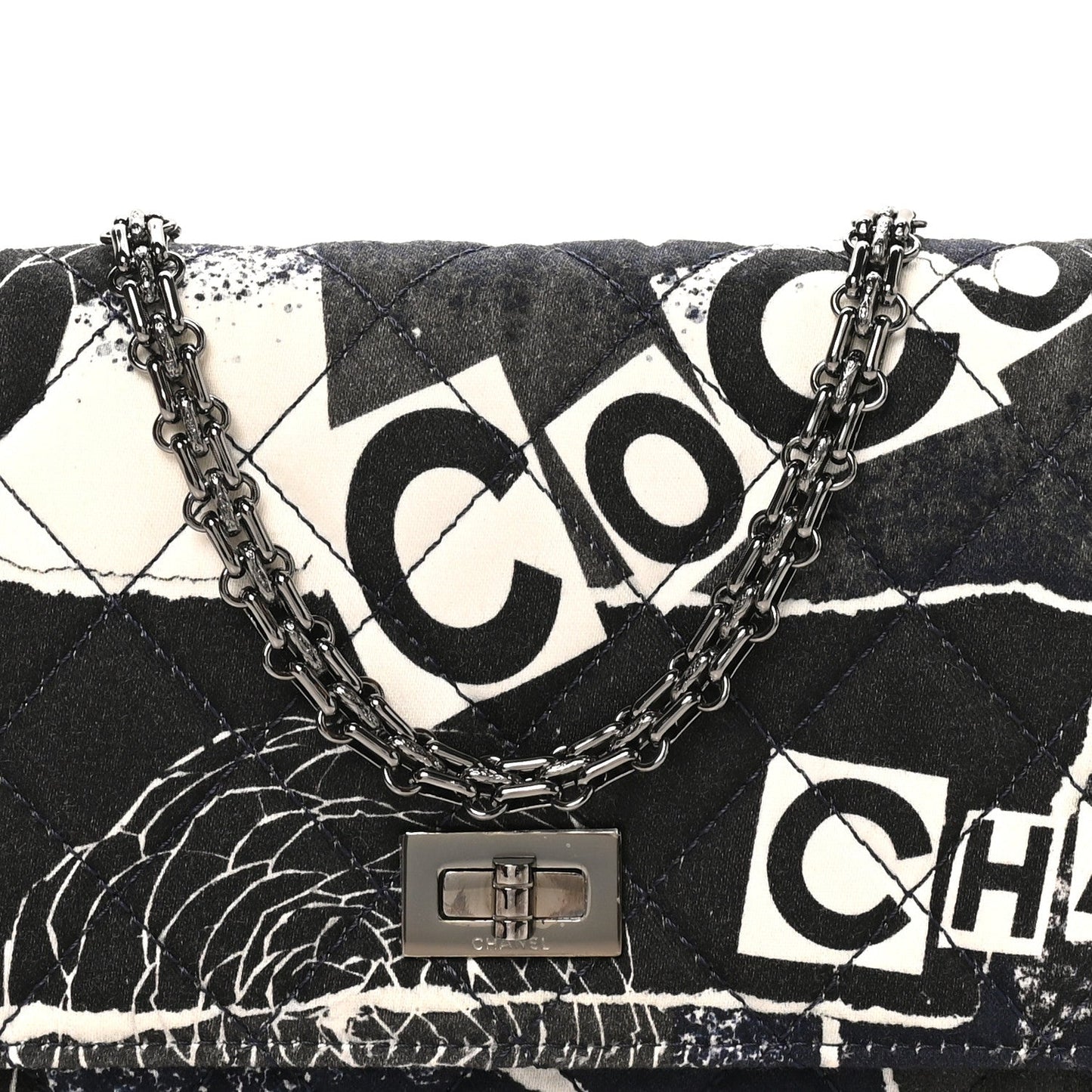 Canvas Printed Quilted 2.55 Reissue Wallet On Chain WOC White Black Navy Blue