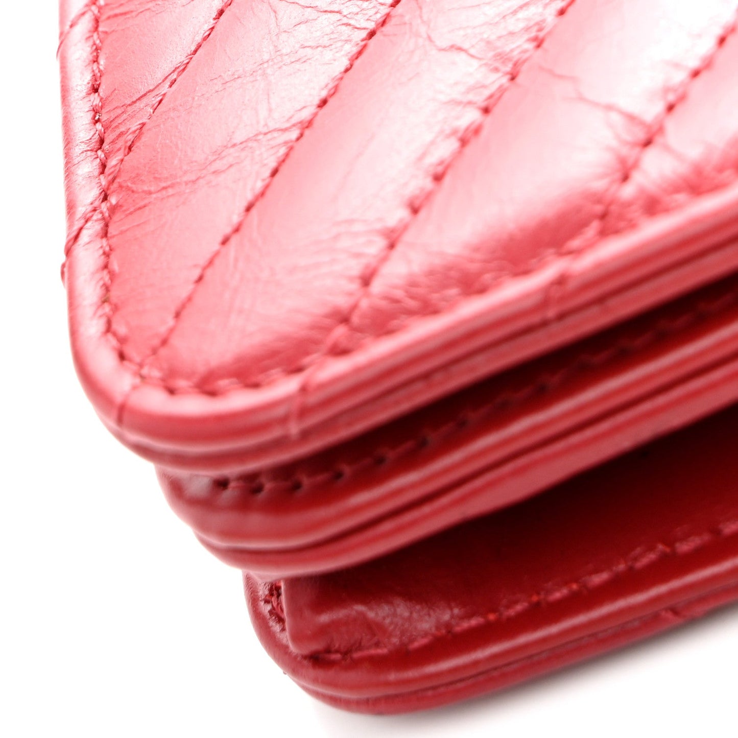 Glazed Calfskin Quilted Coco Boy Wallet On Chain WOC Red