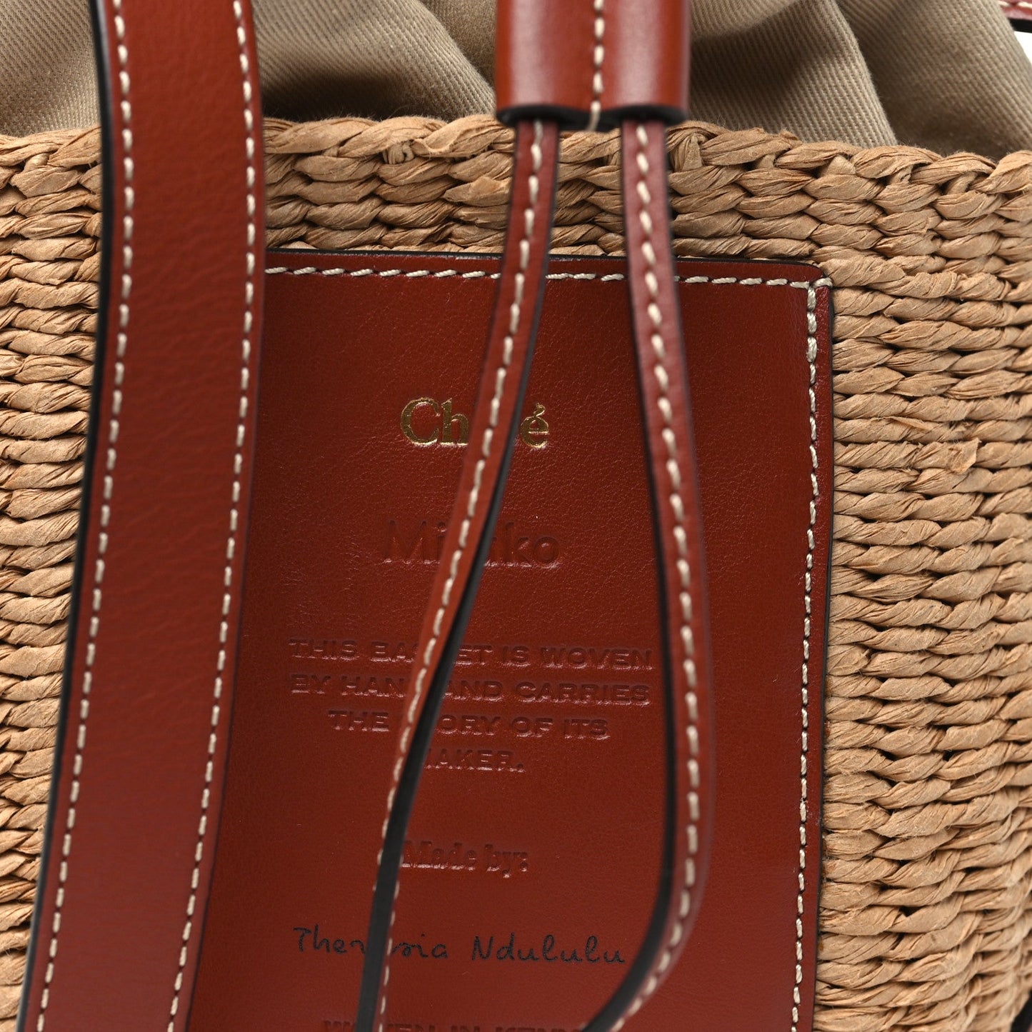 X MIFUKO Raffia Calfskin Basket Shoulder Bag Brown