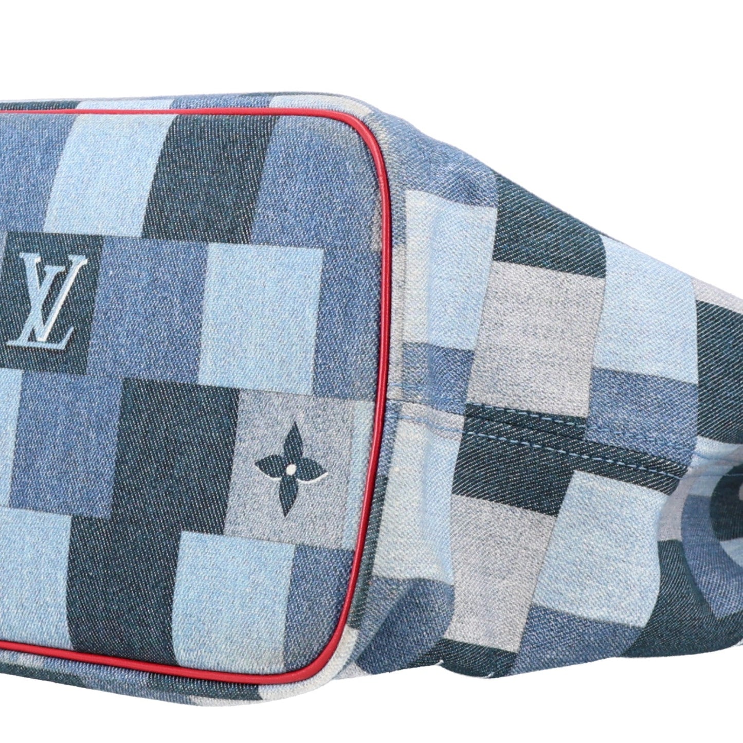 Denim Damier Monogram Patchwork Neverfull Blue Rouge