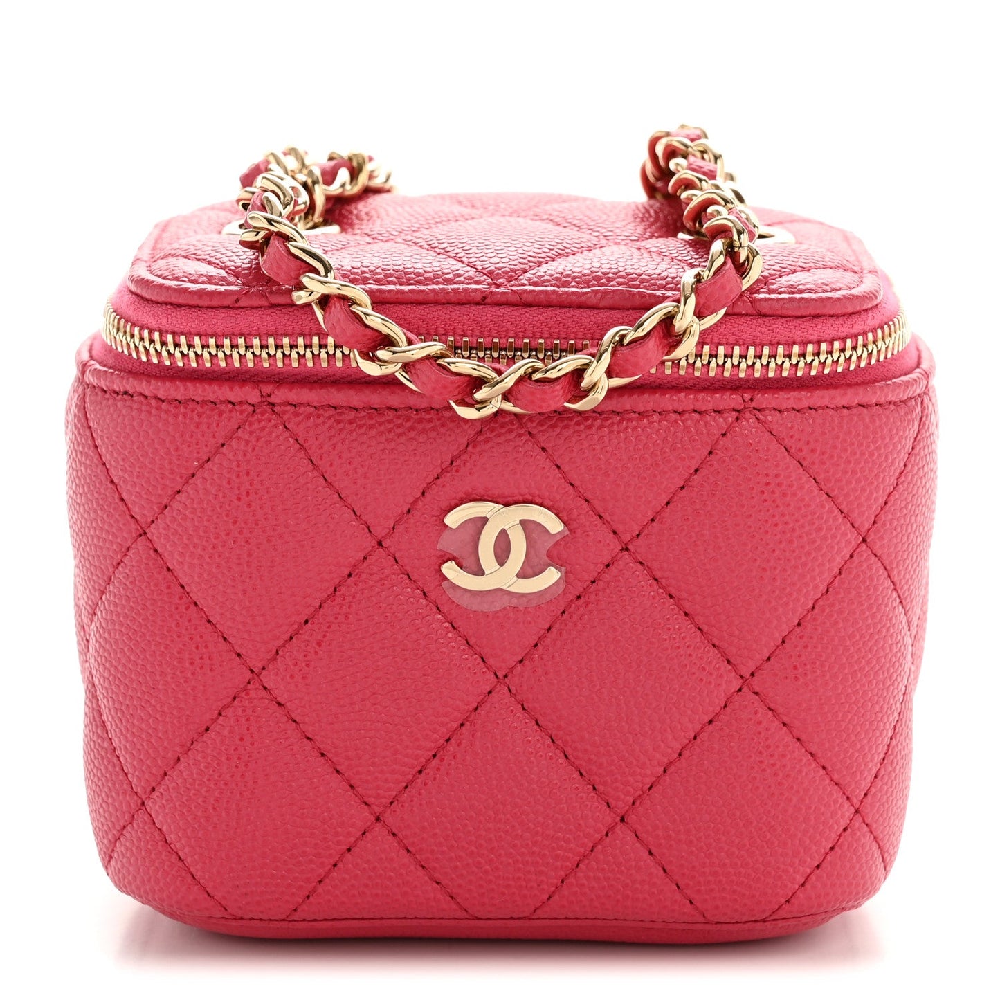 Caviar Quilted Mini Vanity Case With Chain Dark Pink