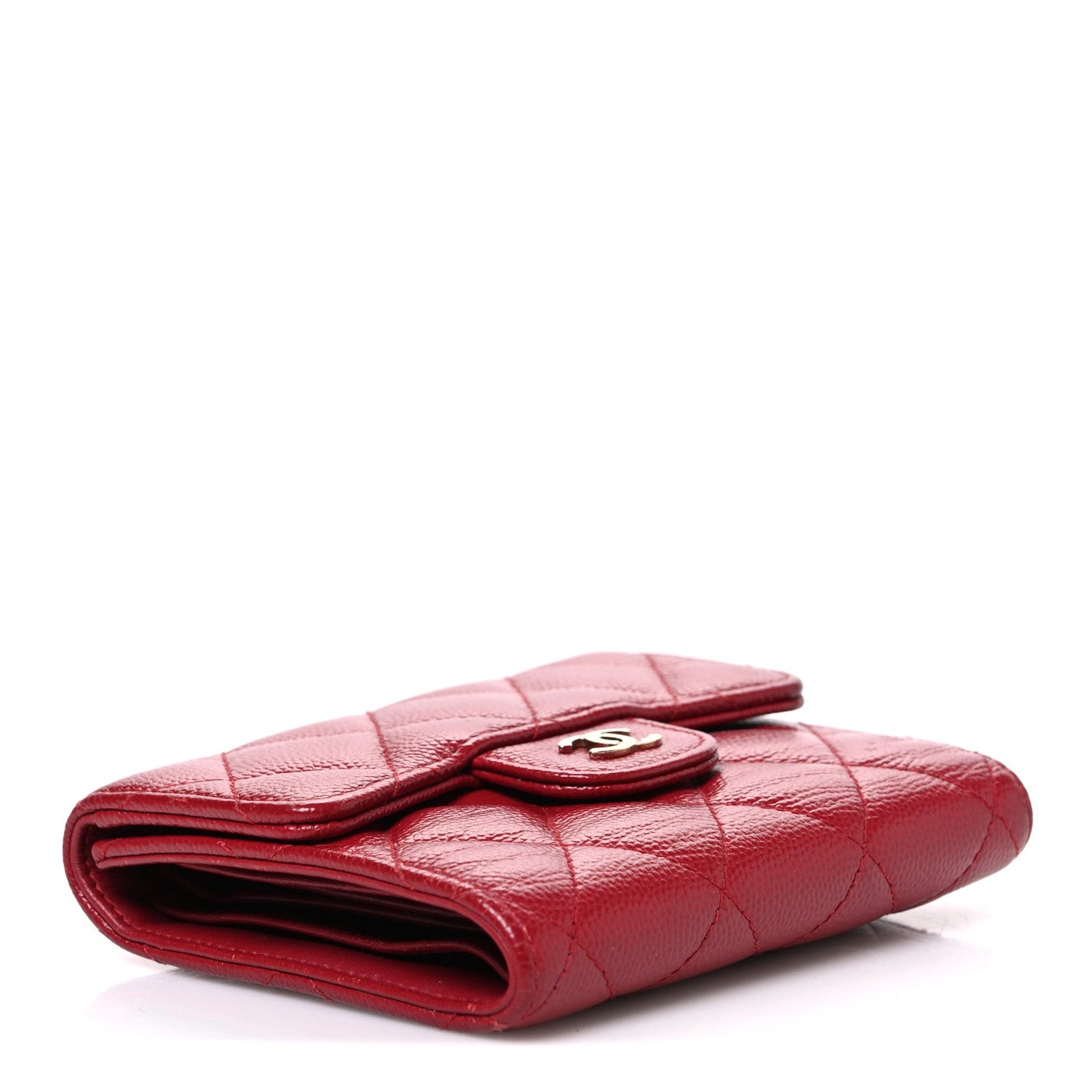 Caviar Quilted Compact Flap Wallet Dark Red