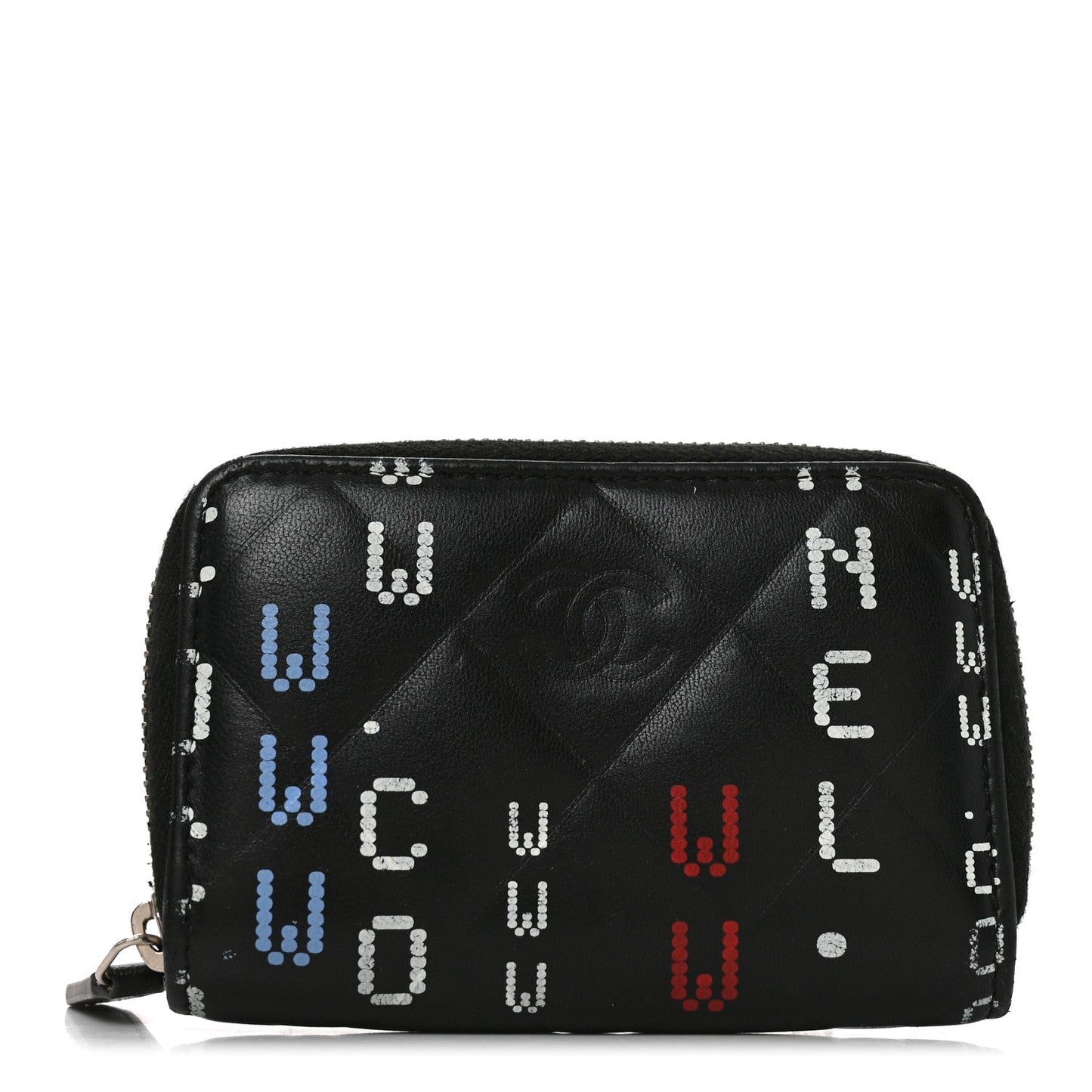 Lambskin Quilted Data Center Zip Around Coin Purse Wallet Black